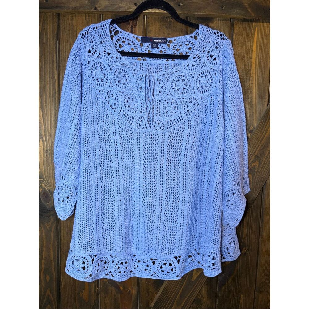 Denim 24/7 Crochet Floral Lace Knit Pullover Top